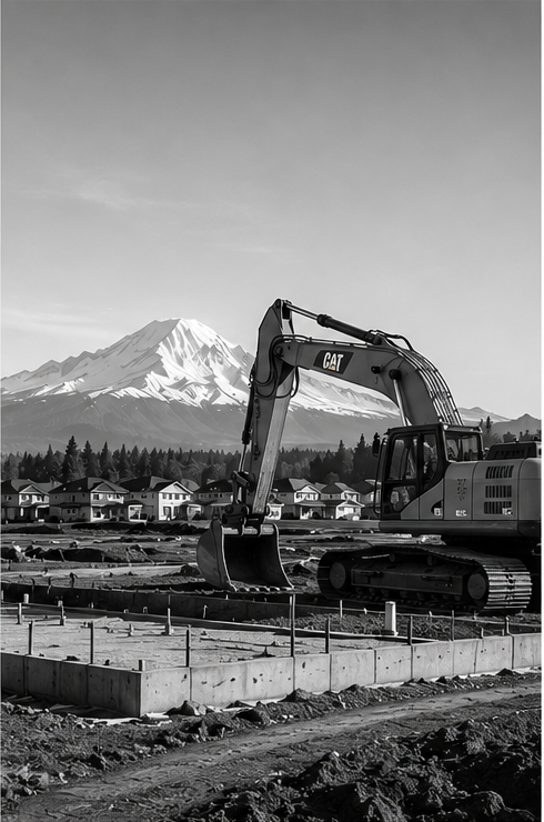 Excavator working on residential development site